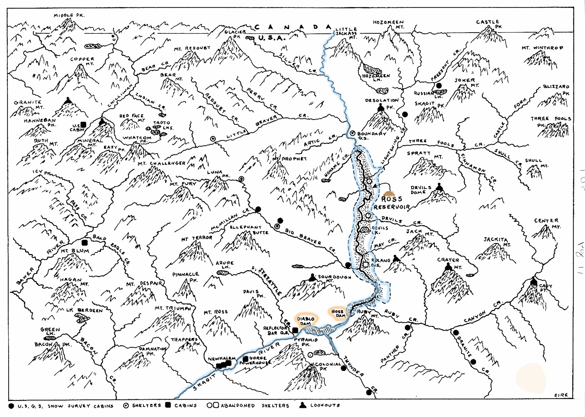 Skagit Watershed Historic Sketch Map ~ 1940s